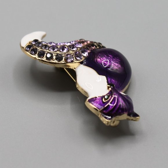 Fox animal pin brooch jewelry fashion purple gold - Picture 9 of 12